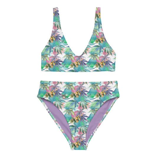 Watercolor Cannabis Recycled High-Waisted Bikini