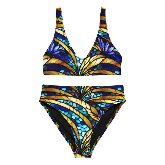 Blue and Gold Sea Glass High Waisted Bikini