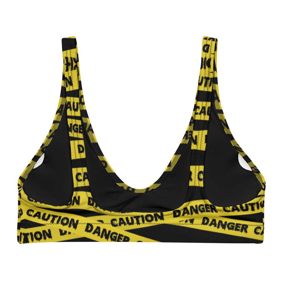 Caution Tape Print Recyled padded bikini top