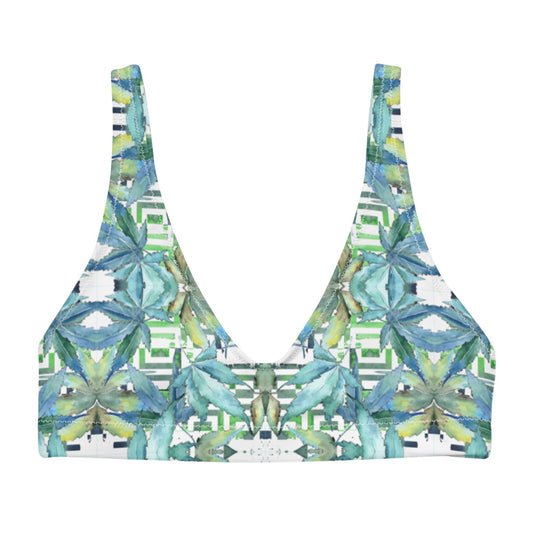 Recycled Padded Bikini (top only) - Blue Cannabis Leaf Print 2