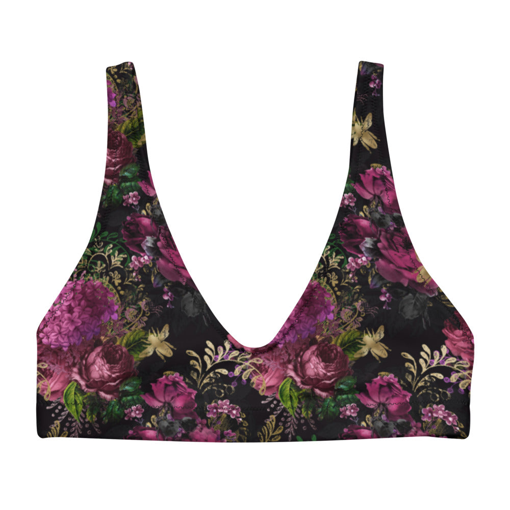 Recycled Padded Bikini (top only) - Bee with Roses