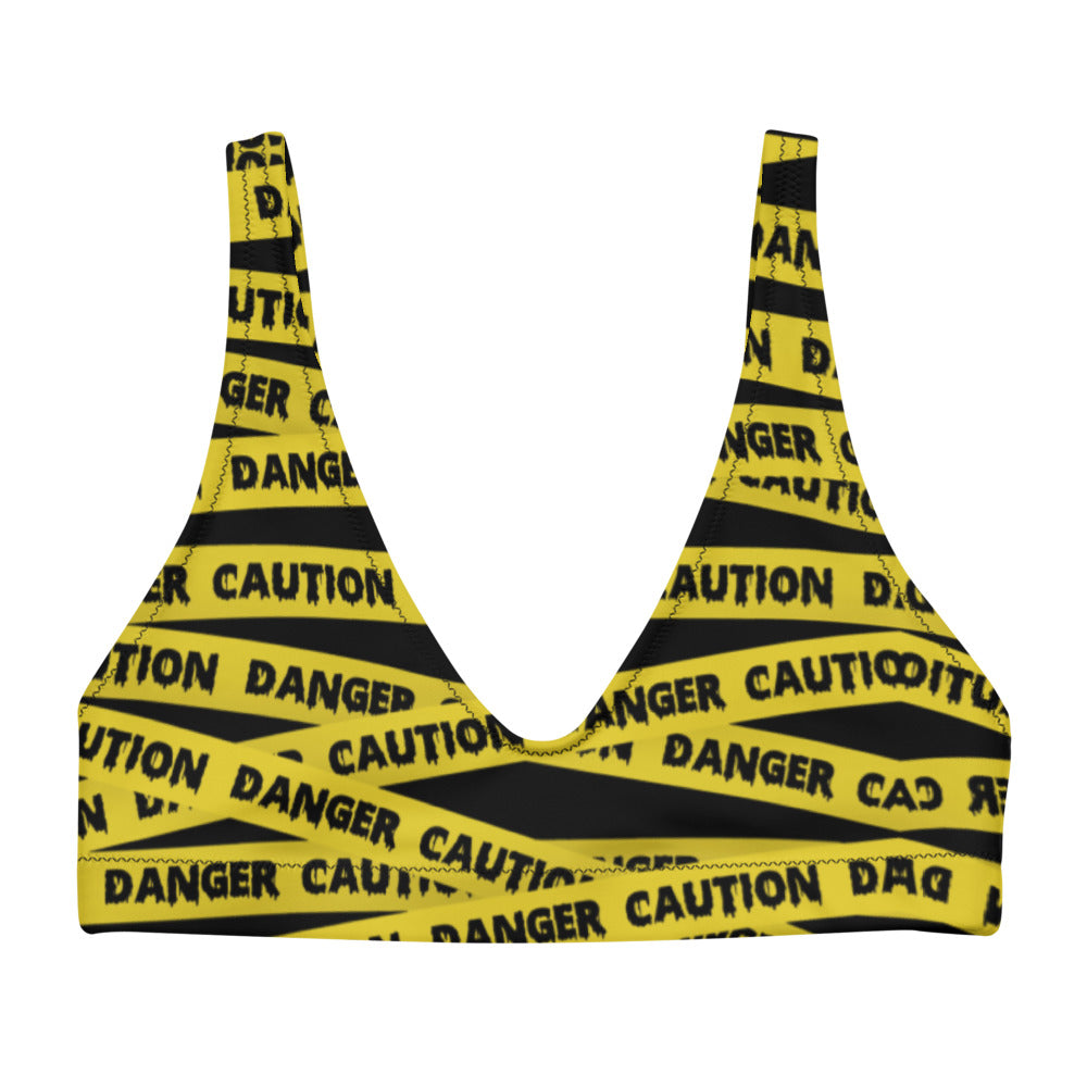 Caution Tape Print Recyled padded bikini top