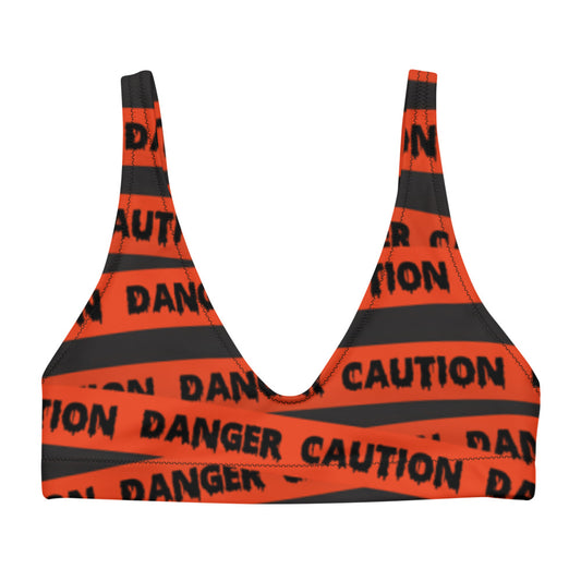 Orange Caution Tape Recycled padded bikini top