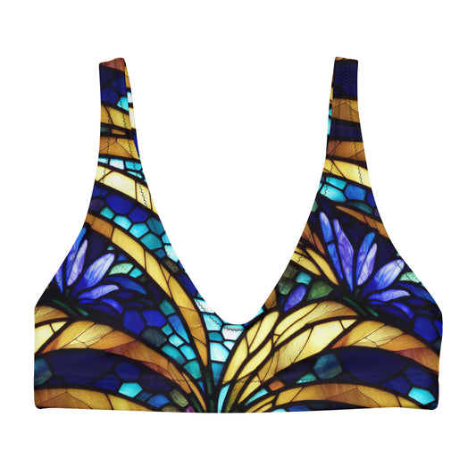 Blue and Gold Sea Glass High Waisted Bikini Top