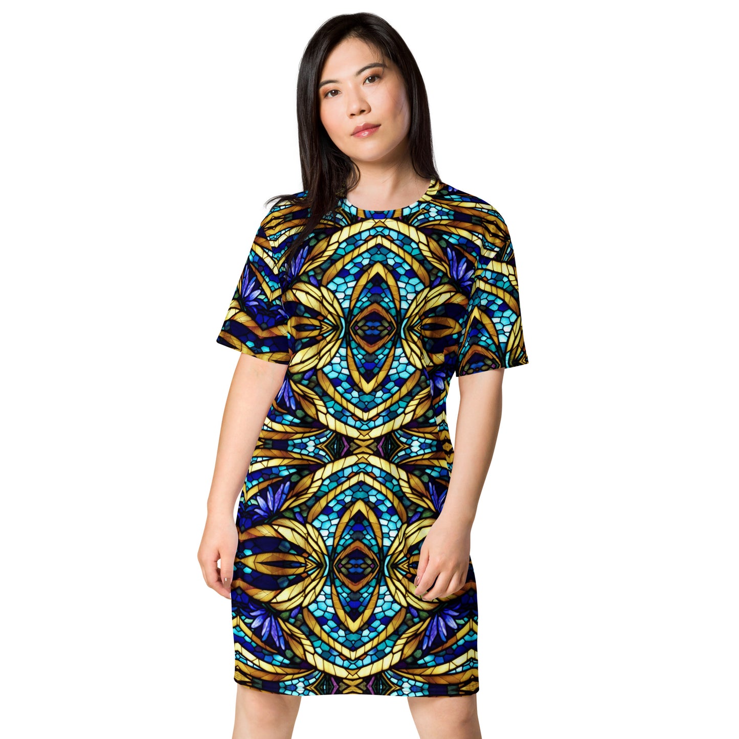 Blue and Gold Sea Glass T-Shirt Dress