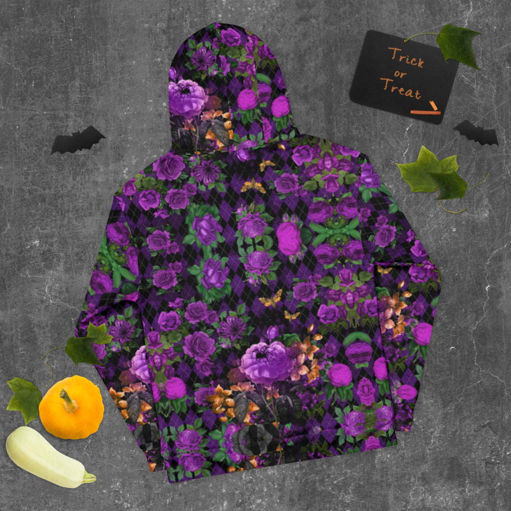 Unisex Hoodie - Halloween - Purple Roses with Spider