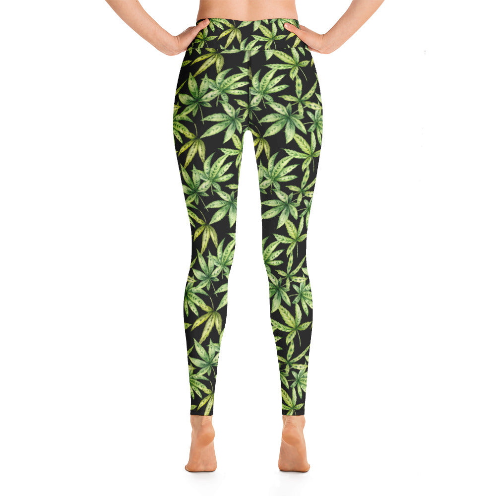 Green Cannabis Print Leggings