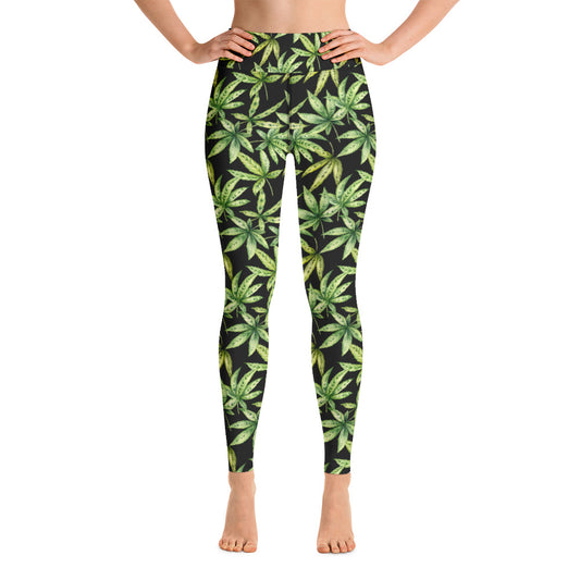 Green Cannabis Print Leggings