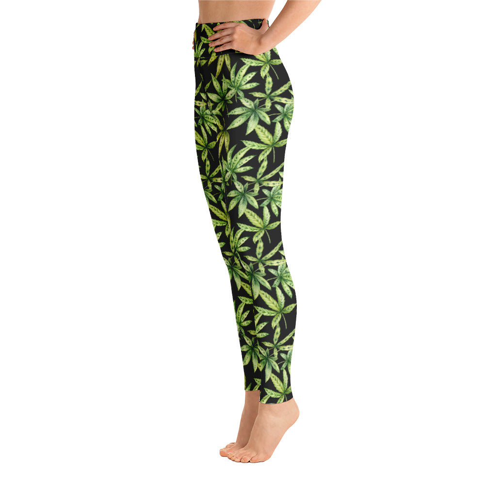 Green Cannabis Print Leggings