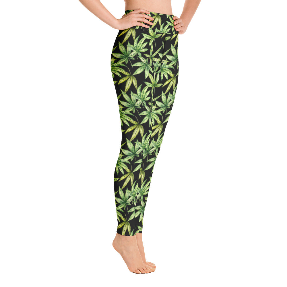 Green Cannabis Print Leggings